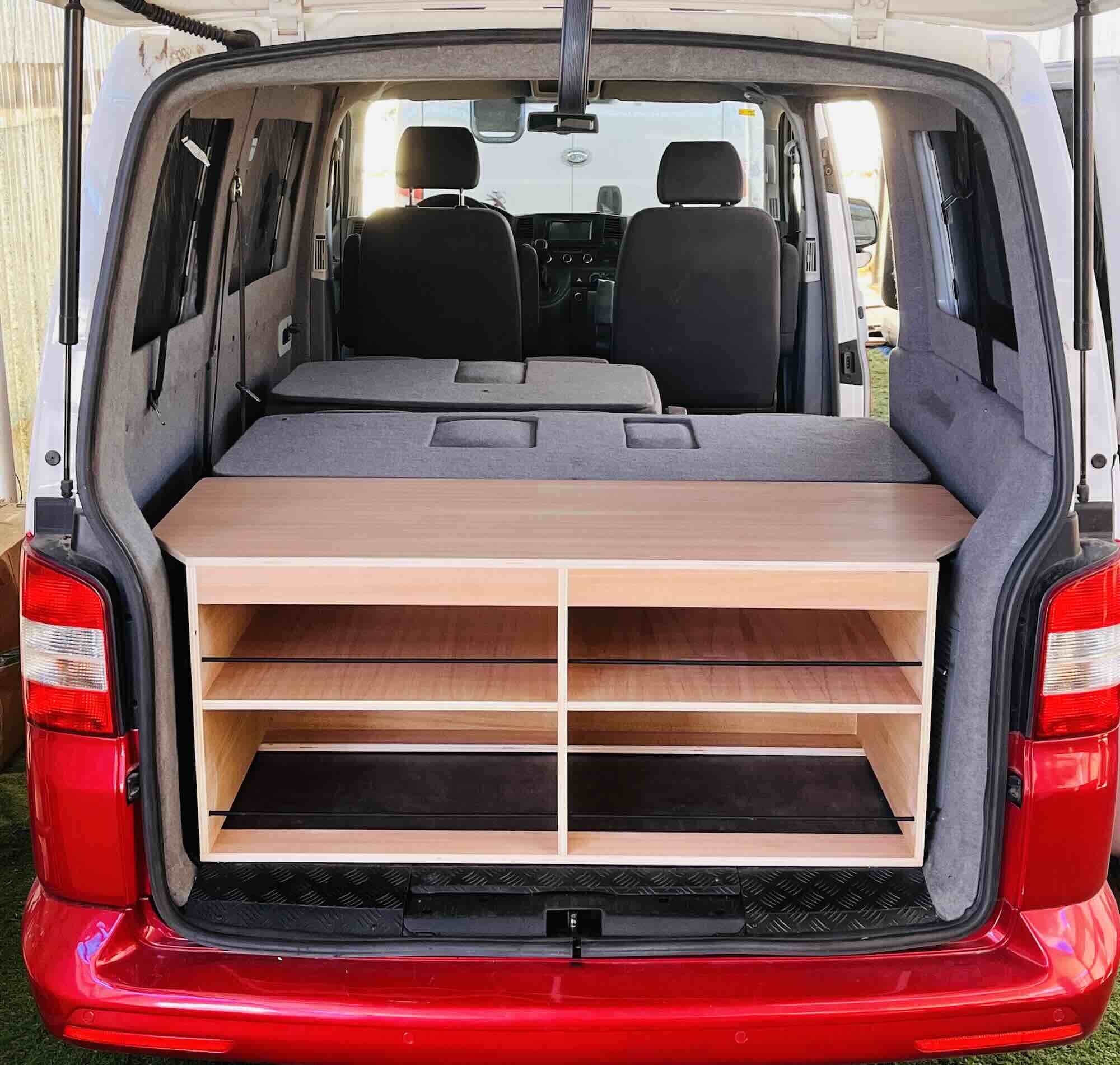 VW T6 camper kit module with removable bed and storage system