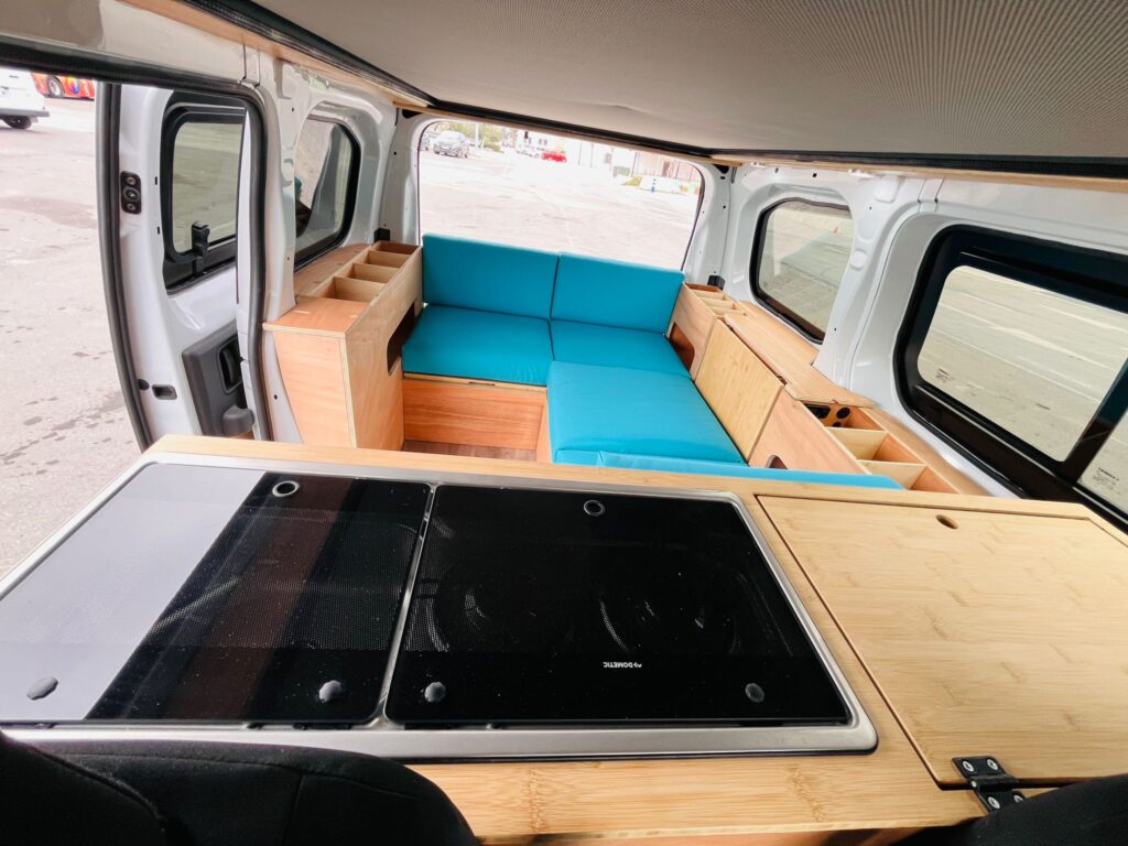 Peugeot Dutch style camper van interior with eucalyptus plywood furniture